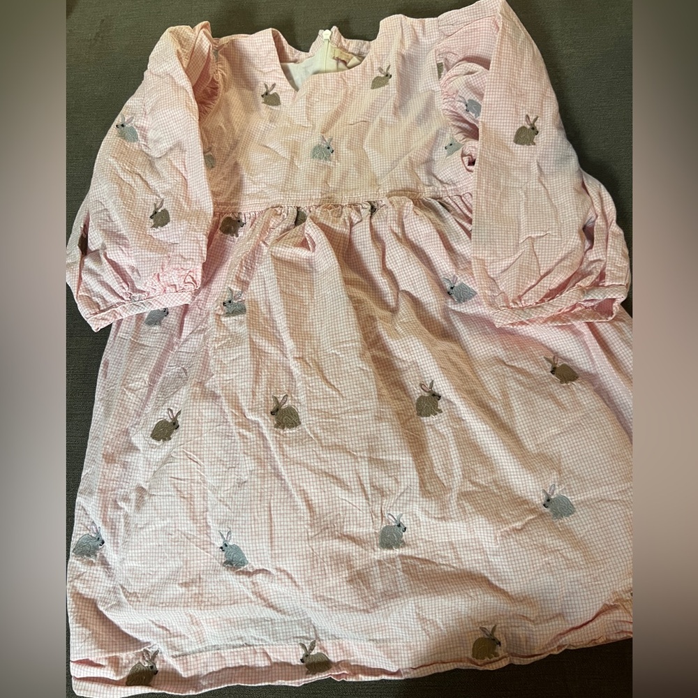 Pink Chicken Gingham Dress with Bunny Detail